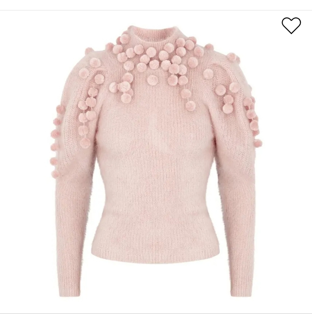 Zimmermann Blush Pink Pom-Pom Turtleneck Sweater, Size 2 (Zimmermann Sizing)